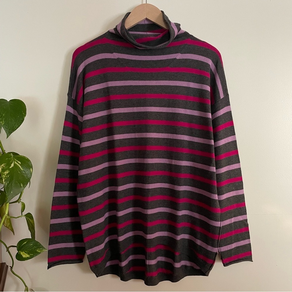 DKNY Jeans Striped Cotton Cashmere Blend Funnelneck Sweater Size XL